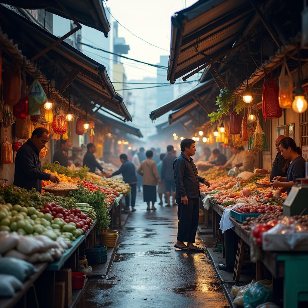 Cảnh chợ Nhị Thiên Đường Phường Chánh Hưng Quận 8, nơi mua bán sầm uất.